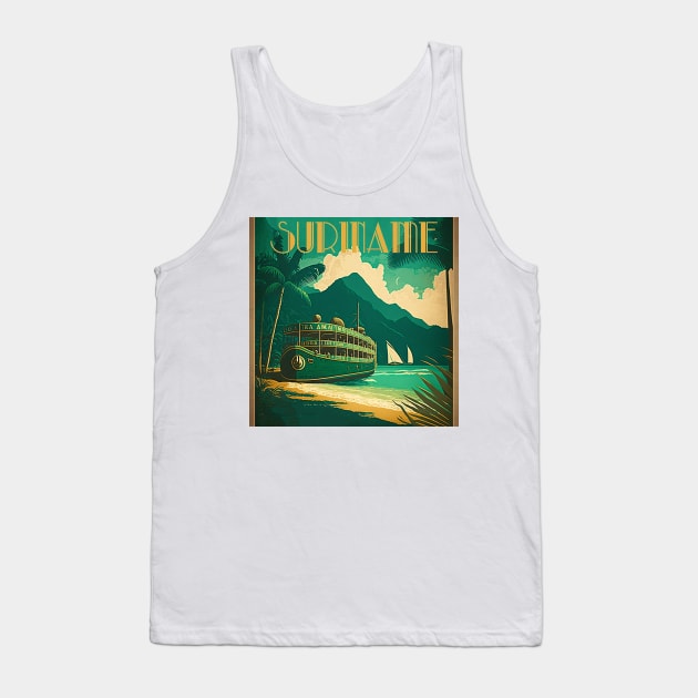 Suriname Coastline Vintage Travel Art Poster Tank Top by OldTravelArt